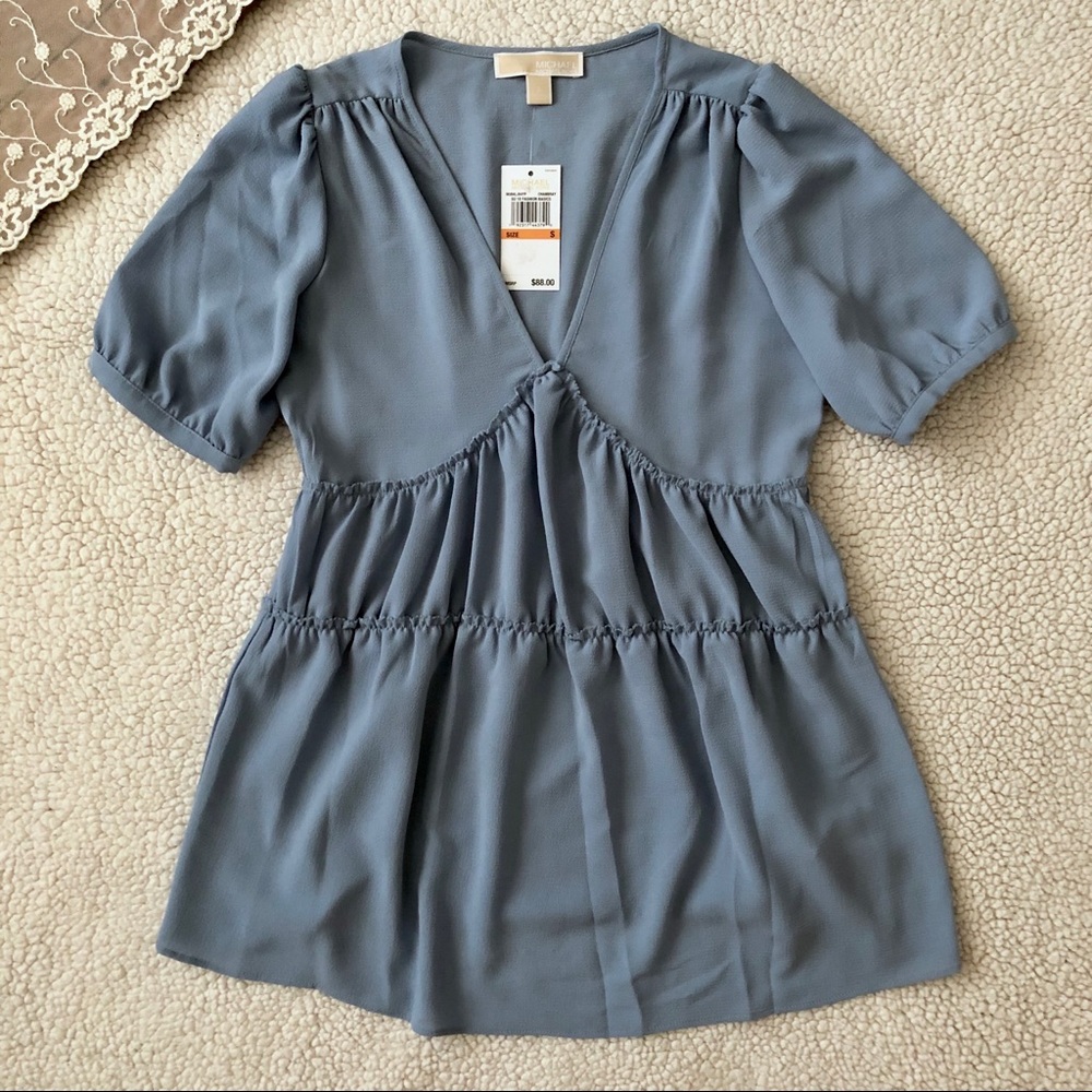 NWT Michael Kors Blue V-neck Blouse